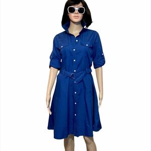 CHAPS CHAMISIER BUTTON UP LONG SLEEVES  SHIRT DRESS IN BLUE SZ M